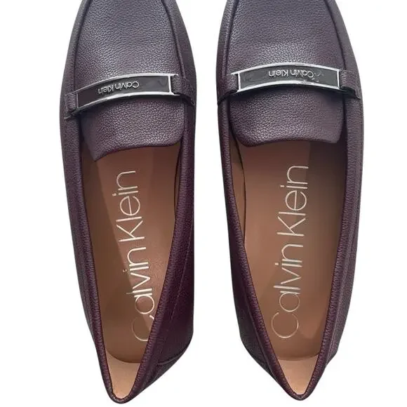 Calvin Klein Burgundy Leather Slip-On Loafers Metal Accent 11 - Picture 2 of 8